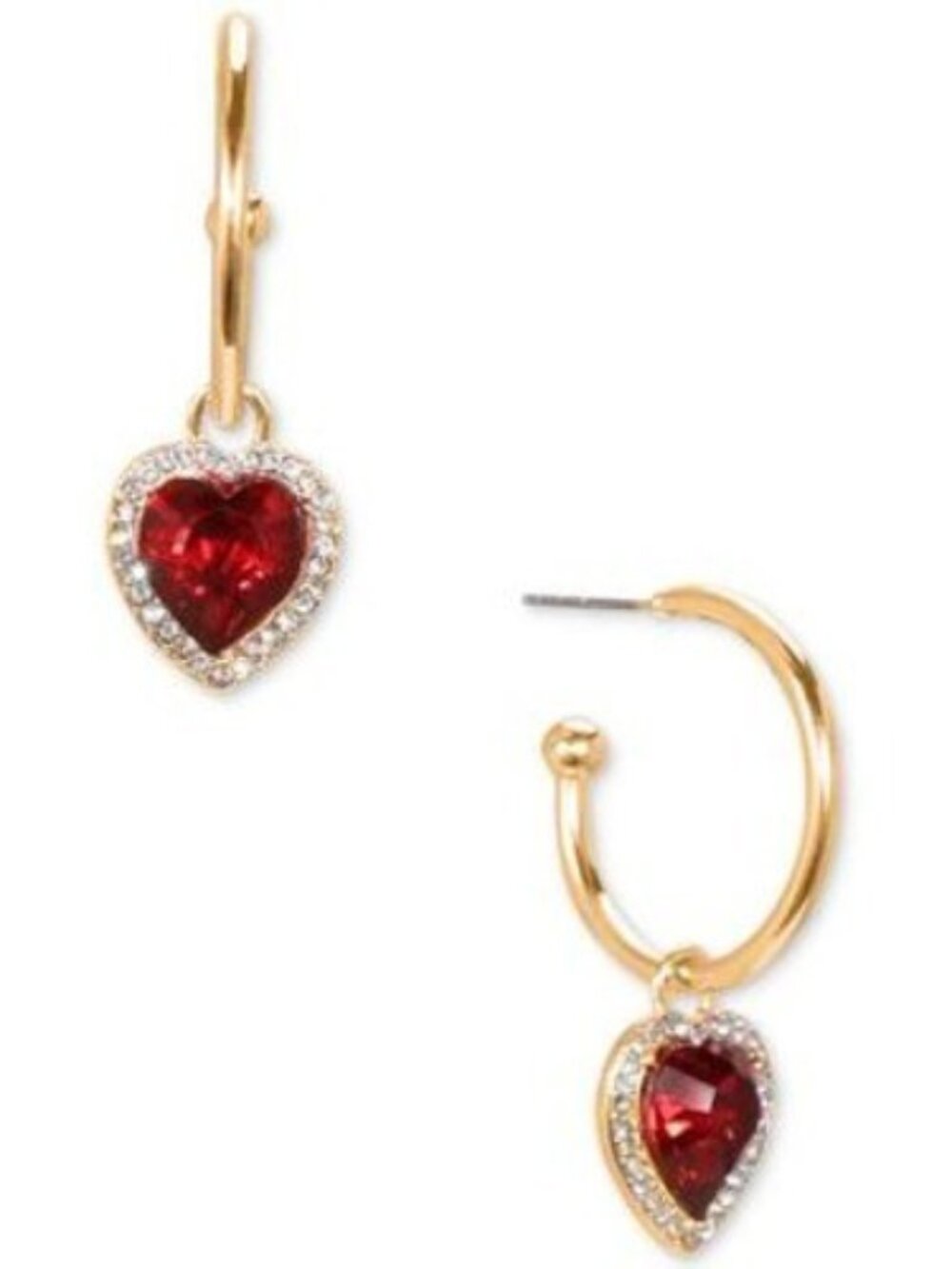 INC Gold-Tone Red Heart Hoop Earrings